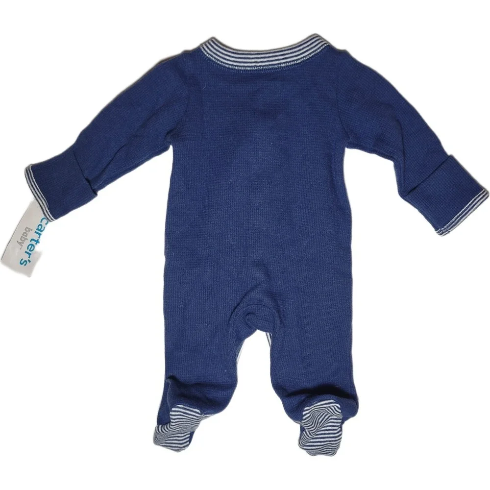 Carter's Preemie Baby Boy Footed Bear Sleeper Navy 1pc‎ Cotton NWT